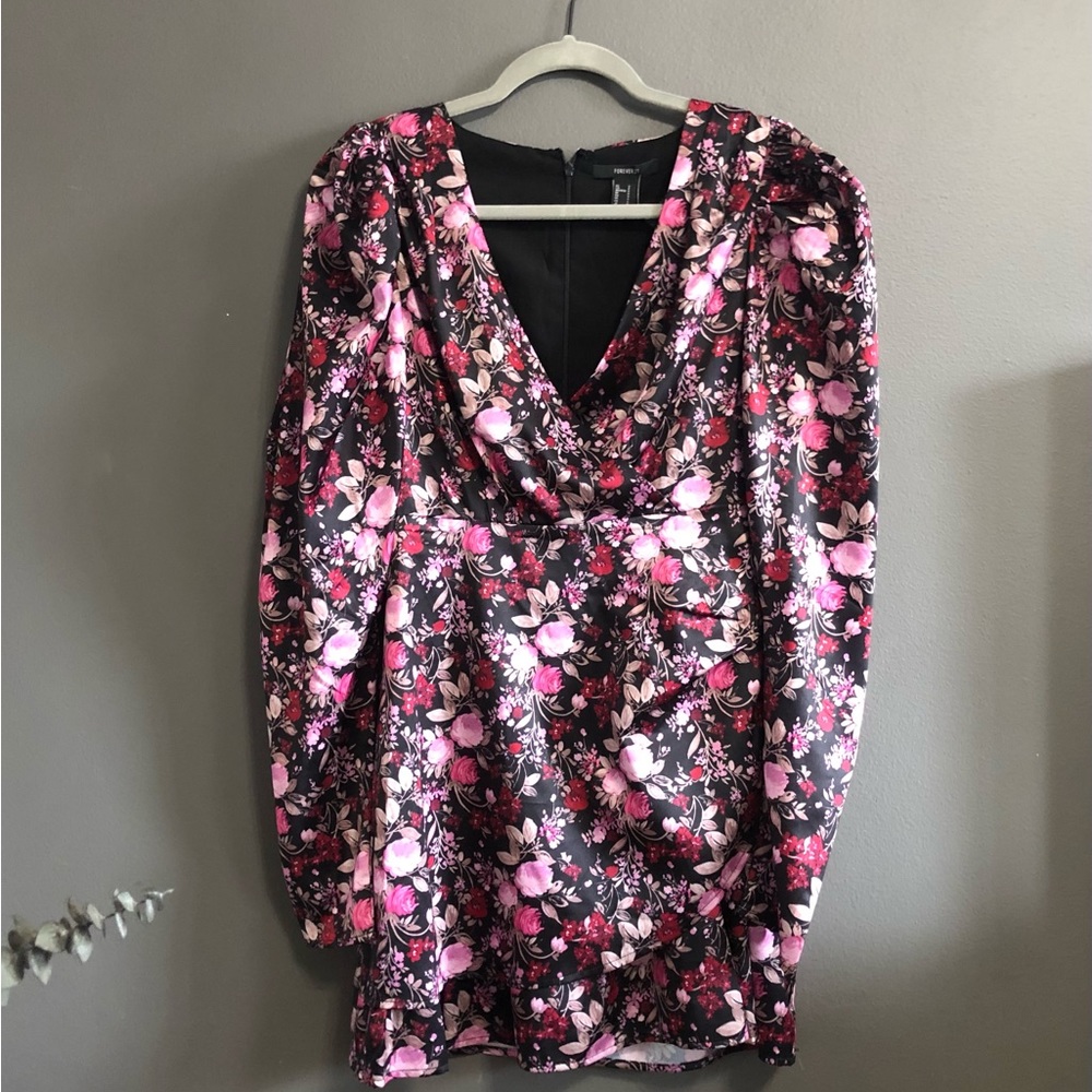 Forever 21 Floral Satin Effect Mini Dress